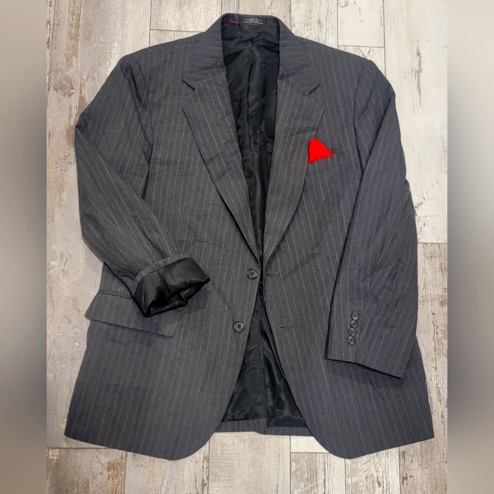 42R Men's Vintage Cross & Winsor Gray Striped Blazer 2 Button Sport Coat
